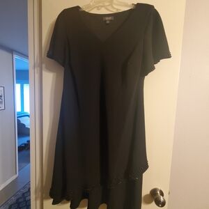 Dress Barn Black Asymmetrical Flutter Sleeve V-Neck Dress